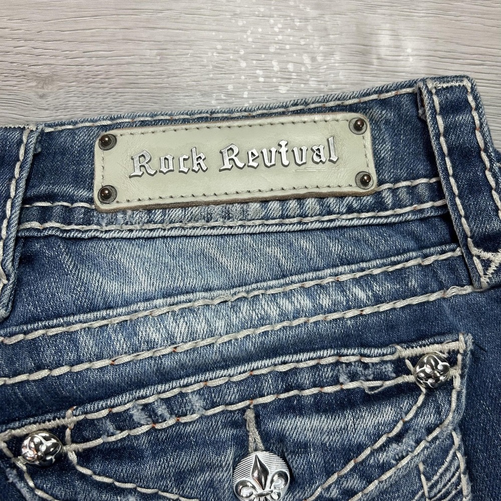 Rock Revival Jamie Easy Boot Jeans Womens 28 Blue Bootcut Distressed Denim - Picture 8 of 16
